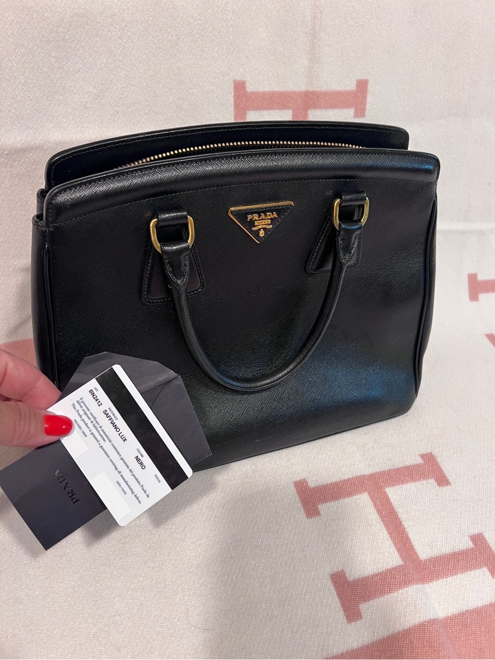 PRADA⭐️Gold Kiss lock and Key attached!Black Saffiano Satchel! Offers welcome! - Picture 7 of 16